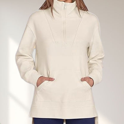 Women’s Casual Half-zip Lapel Pullover Tops with High-low Hem