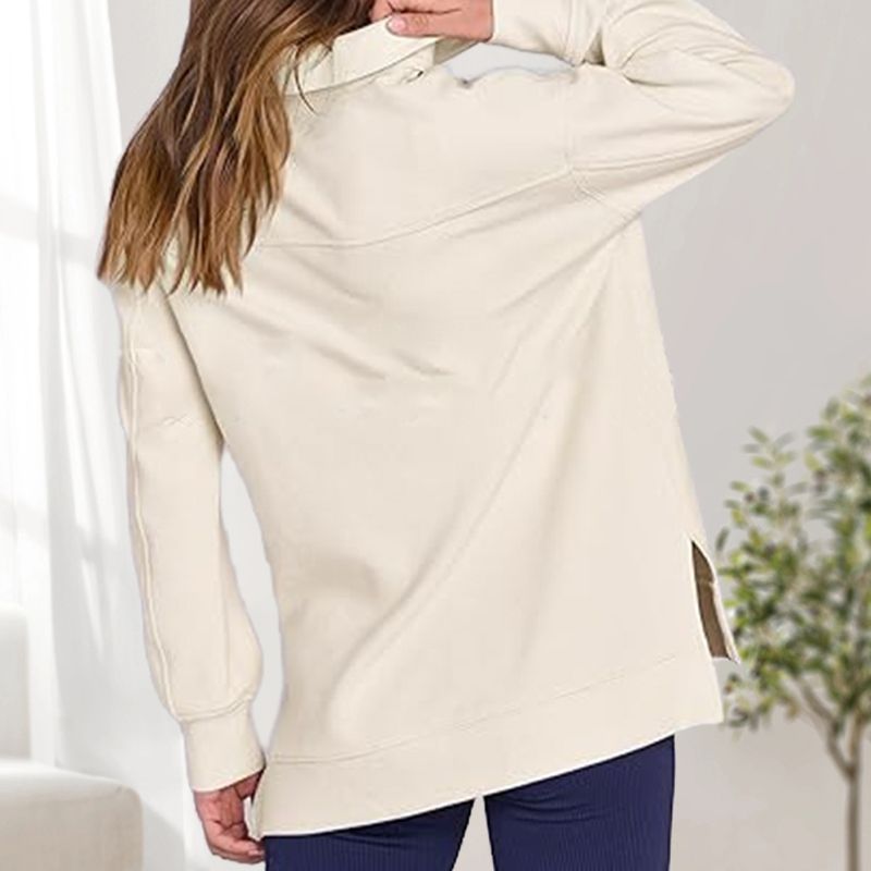 Women’s Casual Half-zip Lapel Pullover Tops with High-low Hem