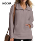 Women’s Casual Half-zip Lapel Pullover Tops with High-low Hem
