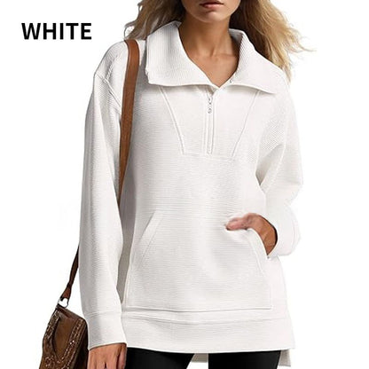 Women’s Casual Half-zip Lapel Pullover Tops with High-low Hem