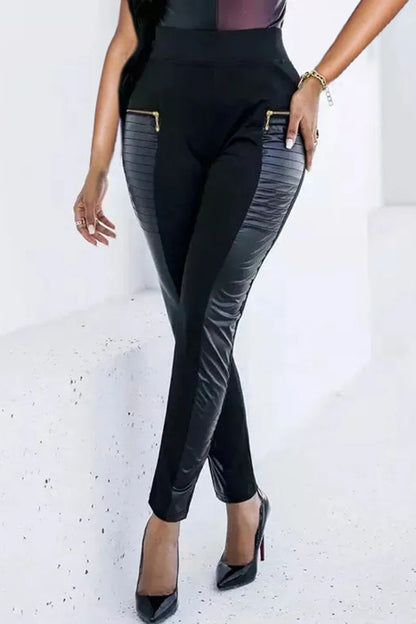 🏆FAUX LEATHER PANTS WITH CONTRASTING TRIM AND ZIP