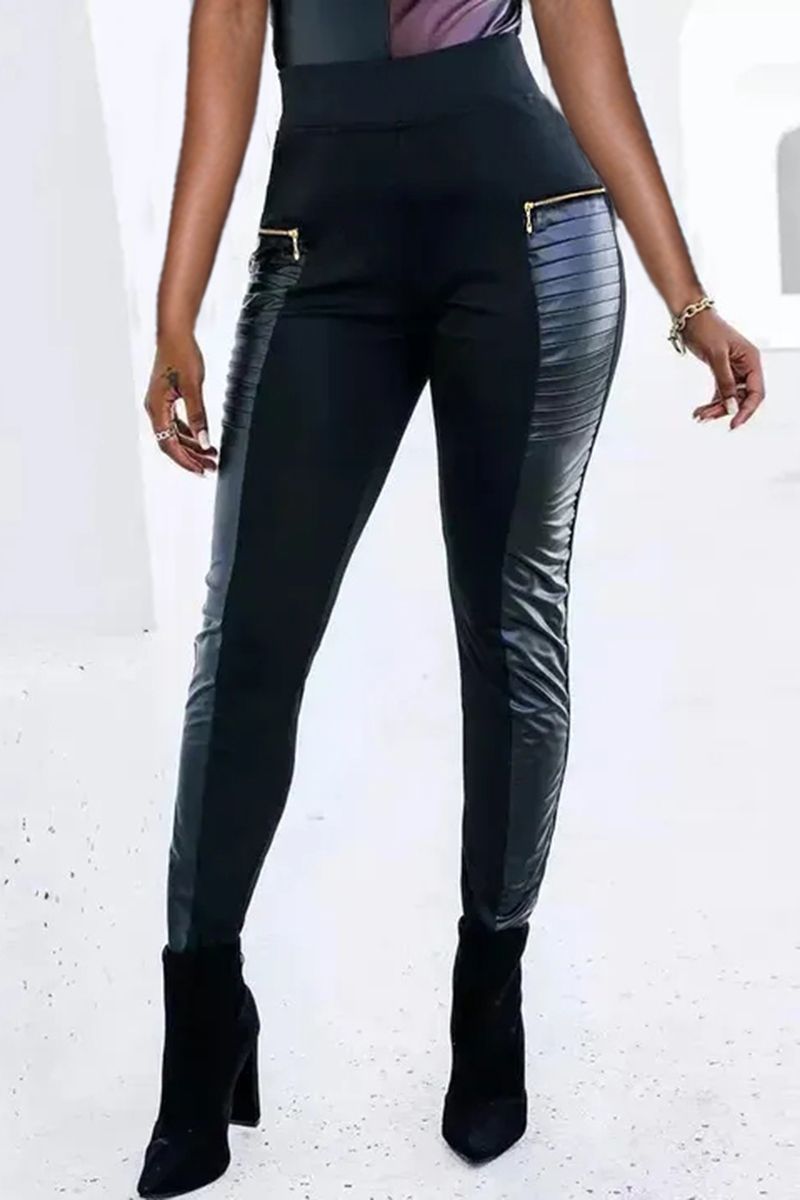 🏆FAUX LEATHER PANTS WITH CONTRASTING TRIM AND ZIP