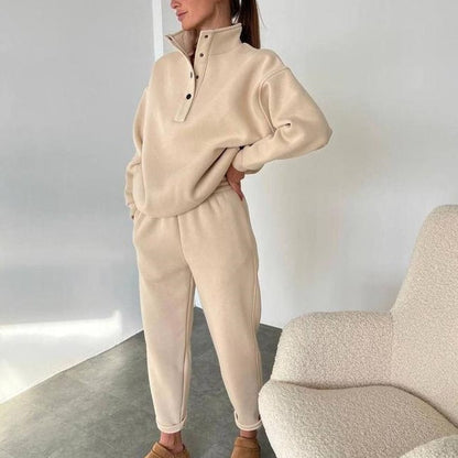 Women's Button Sweatshirt & Sweatpants 2-Piece Set