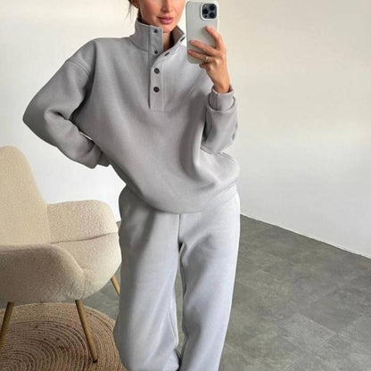 Women's Button Sweatshirt & Sweatpants 2-Piece Set