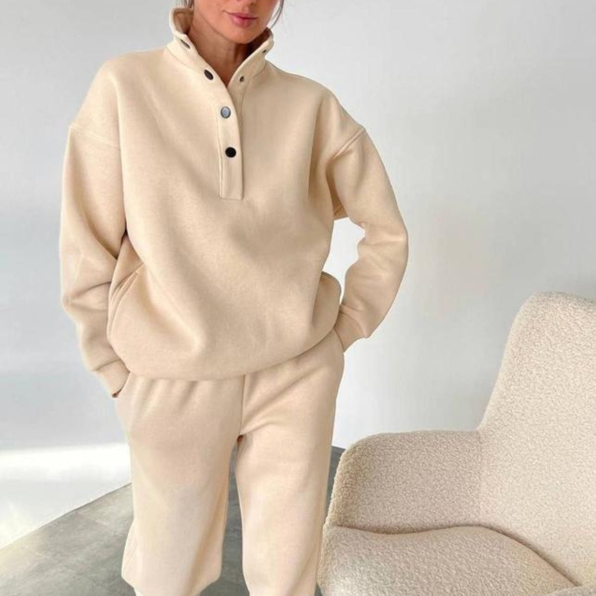 Women's Button Sweatshirt & Sweatpants 2-Piece Set