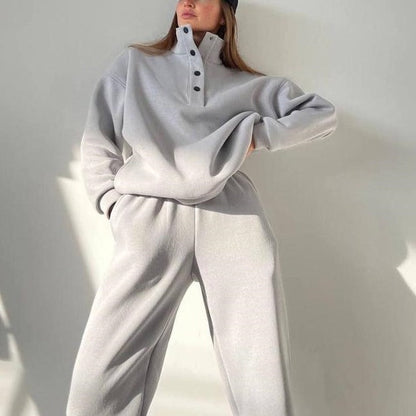 Women's Button Sweatshirt & Sweatpants 2-Piece Set