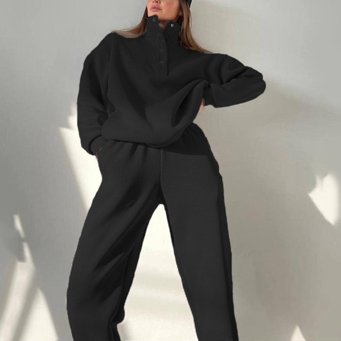 Women's Button Sweatshirt & Sweatpants 2-Piece Set