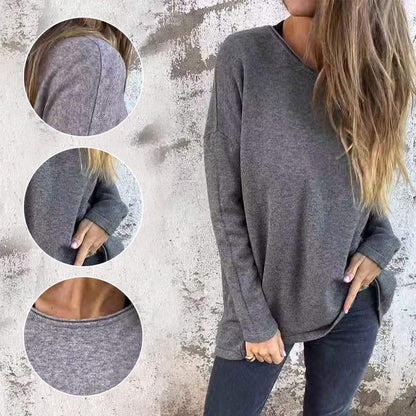 🌹Women's Solid Round Neck Long Sleeve Tops