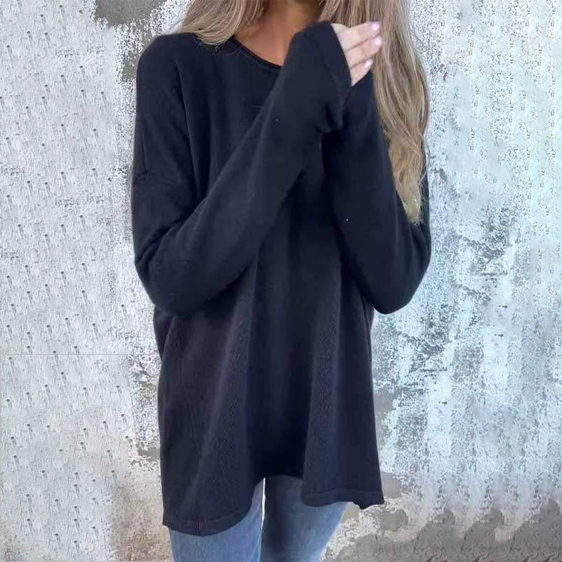 🌹Women's Solid Round Neck Long Sleeve Tops