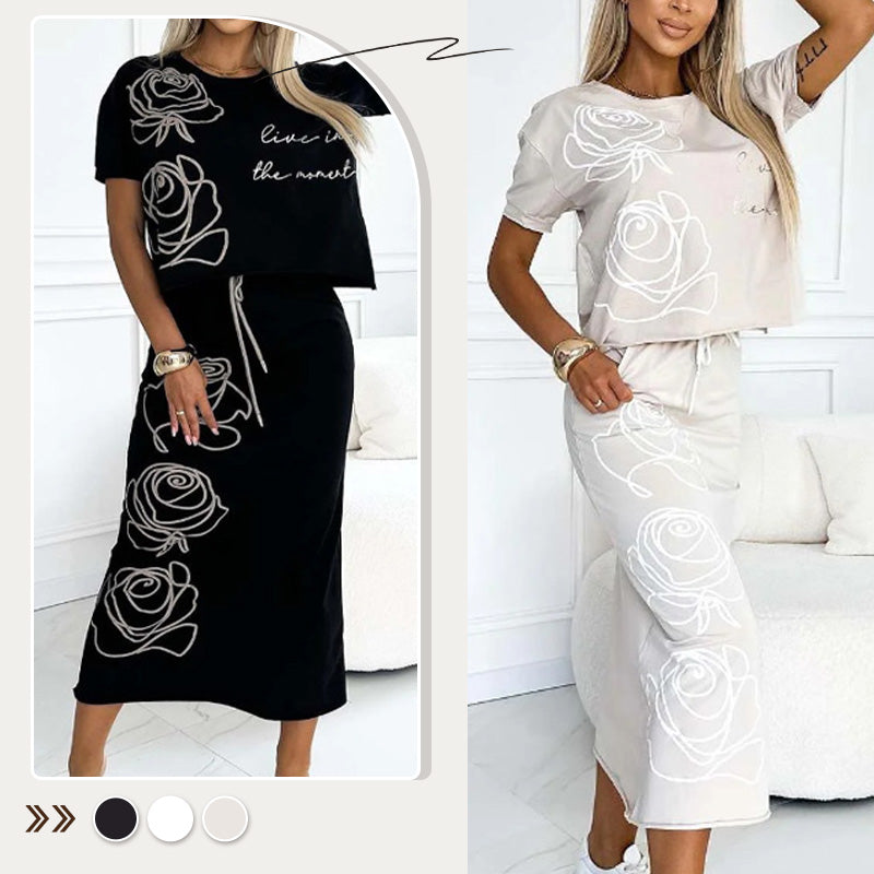 Women's 2 Piece Outfits Basic T-Shirt & Midi Skirt