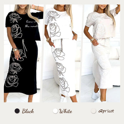 Women's 2 Piece Outfits Basic T-Shirt & Midi Skirt