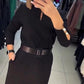 🖤Black Friday: 50 % Rabatt💥Elegantes einfarbiges Damenkleid mit Gürtel