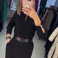 🖤Black Friday: 50 % Rabatt💥Elegantes einfarbiges Damenkleid mit Gürtel