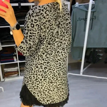 🎅Early Xmas Sales - 50% OFF🎄Women’s Lace Trim Leopard Print Dress