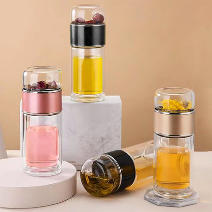 Premium Double Wall Tea & Water Separation Glass Bottle