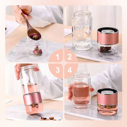 Premium Double Wall Tea & Water Separation Glass Bottle