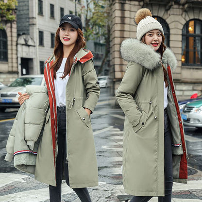 Women's Winter Hooded Furry Collar Casual Parka Coat