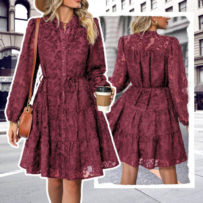 Women's Long Sleeve Lace Jacquard Printed Dress