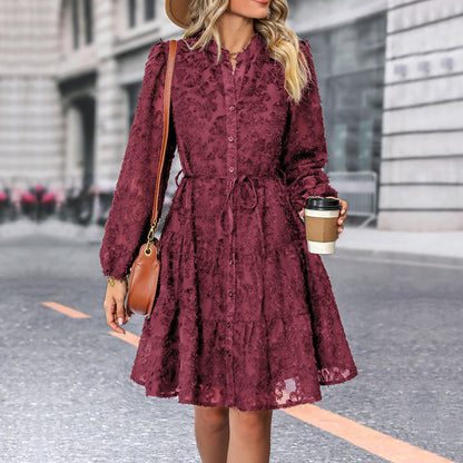 Women's Long Sleeve Lace Jacquard Printed Dress