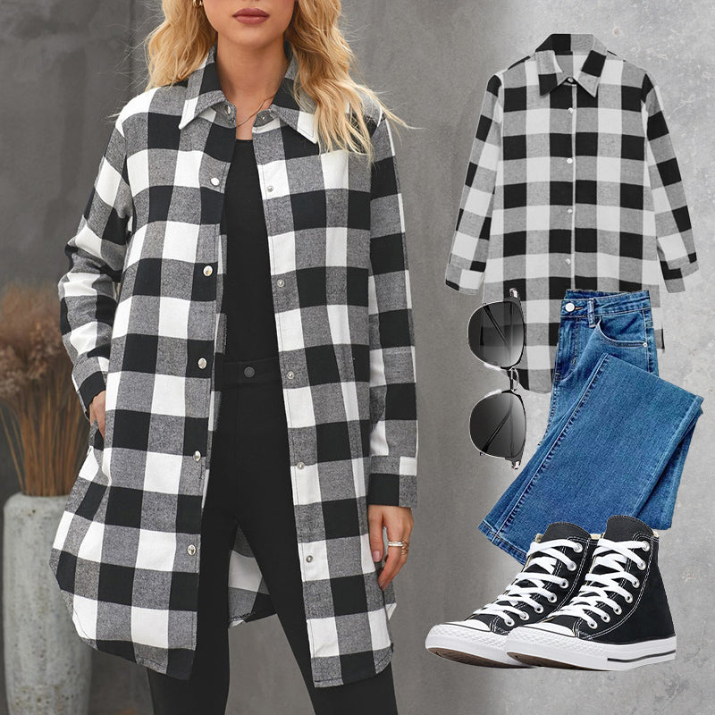 🔥Big Sale 50% OFF🔥Women’s Plaid Longline Shirt Jacket