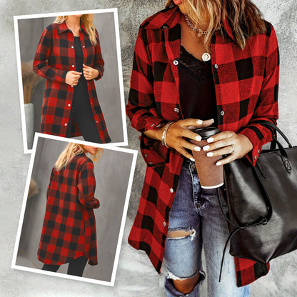 🔥Big Sale 50% OFF🔥Women’s Plaid Longline Shirt Jacket