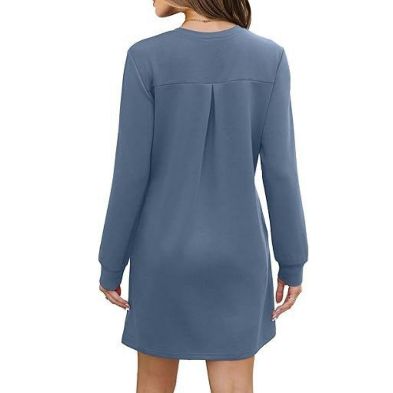 💥50%OFF💃Women’s Solid Round-Neck Long-Sleeve Dresses with Pockets