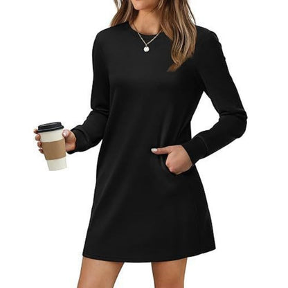 💥50%OFF💃Women’s Solid Round-Neck Long-Sleeve Dresses with Pockets