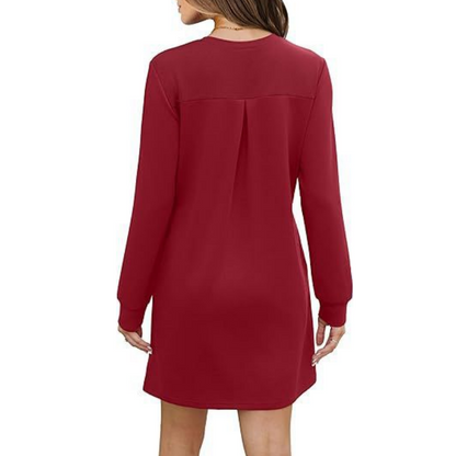 💥50%OFF💃Women’s Solid Round-Neck Long-Sleeve Dresses with Pockets