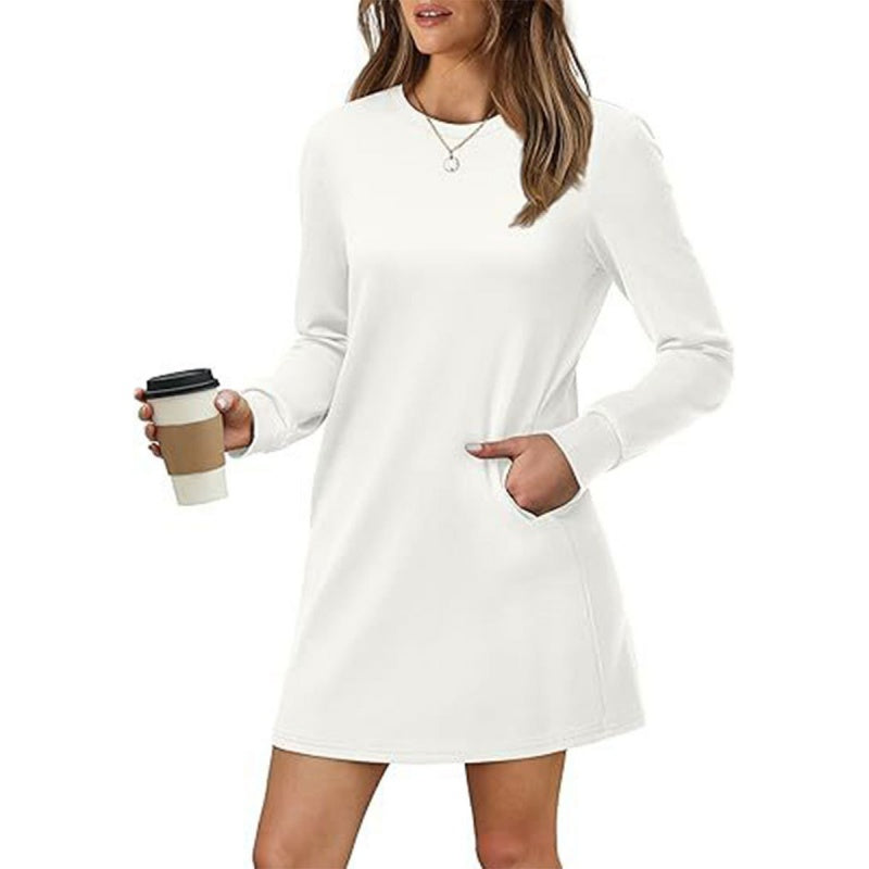 💥50%OFF💃Women’s Solid Round-Neck Long-Sleeve Dresses with Pockets