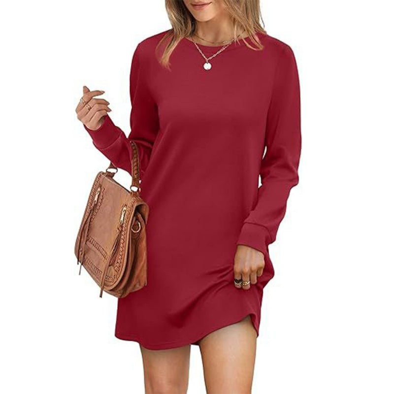 💥50%OFF💃Women’s Solid Round-Neck Long-Sleeve Dresses with Pockets