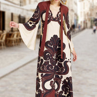 Women's Bohemian Maxi Dress with Bell Sleeves