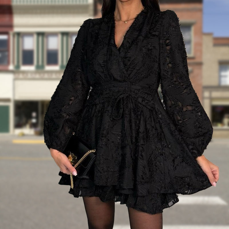 Double-Layer Mini Dress with Deep V-Neck