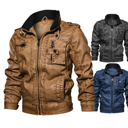 Men's PU Leather Warm Jacket with Pockets