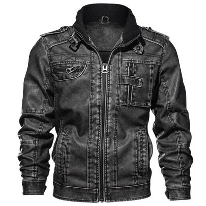 Men's PU Leather Warm Jacket with Pockets