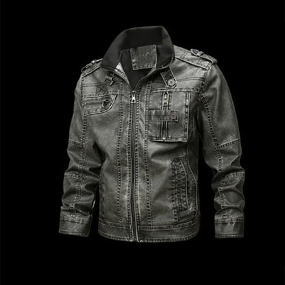 Men's PU Leather Warm Jacket with Pockets