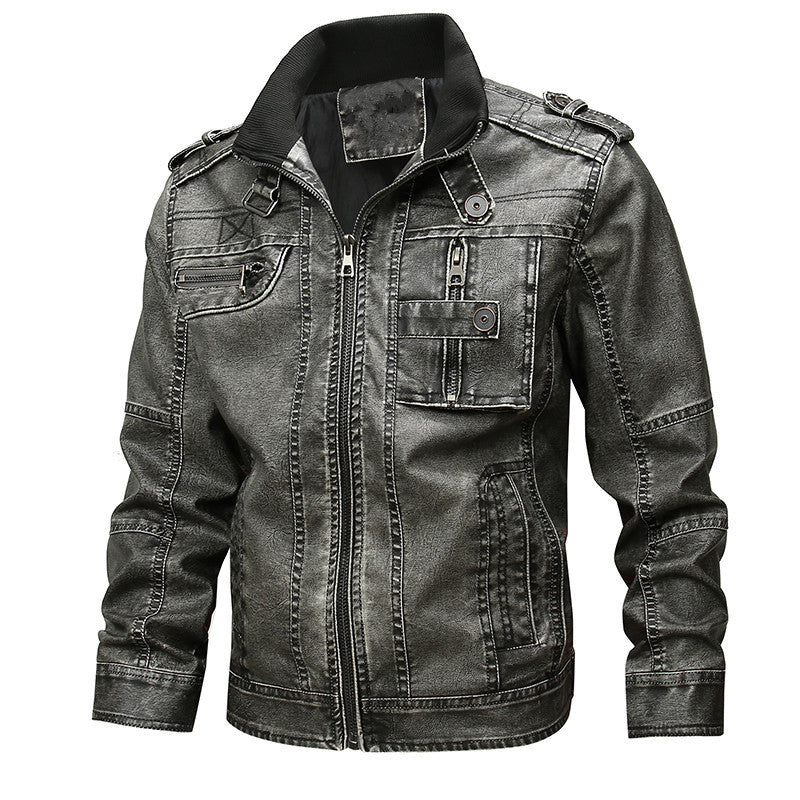 Men's PU Leather Warm Jacket with Pockets