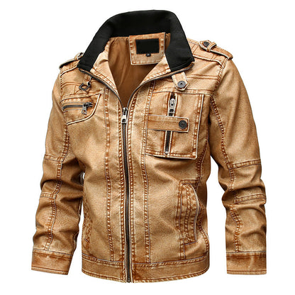 Men's PU Leather Warm Jacket with Pockets