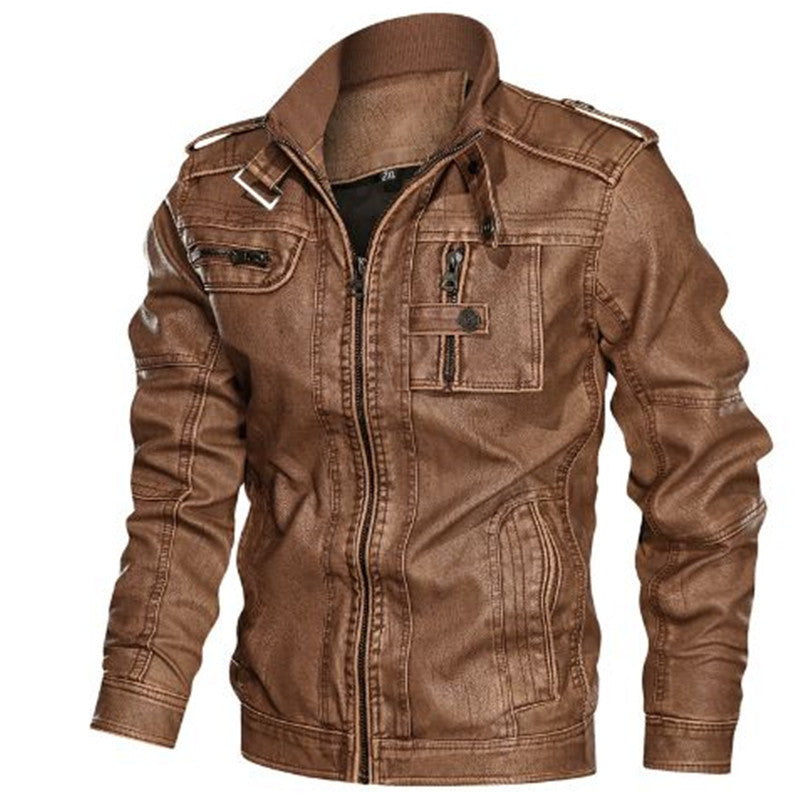 Men's PU Leather Warm Jacket with Pockets