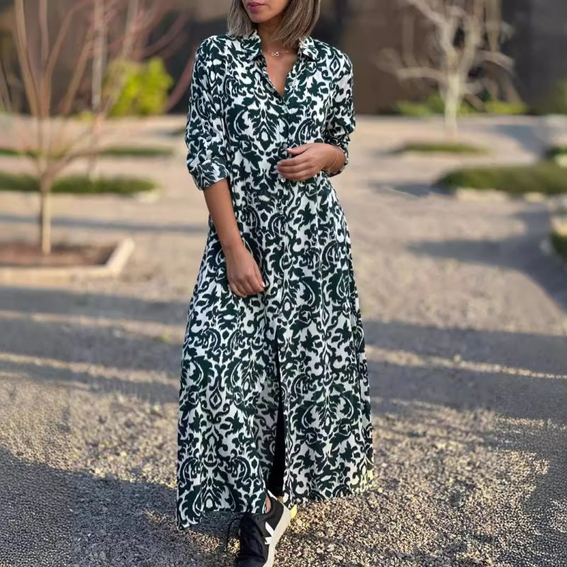 Women’s Lapel Long Sleeve Floral Dress