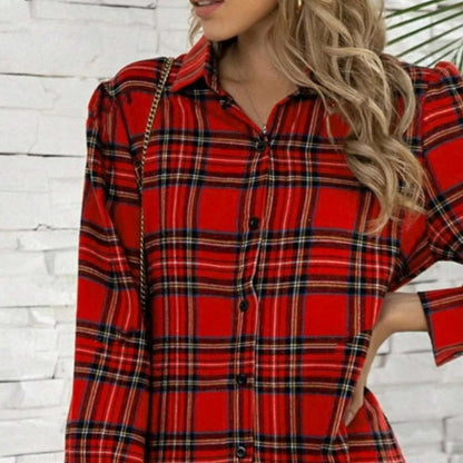 Women's Christmas Plaid Lapel Short Dresses