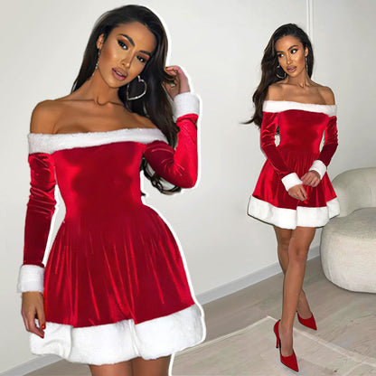 Women's Christmas One-Shoulder A-Swing Dress