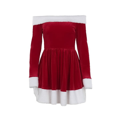 Women's Christmas One-Shoulder A-Swing Dress