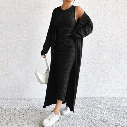 🎅Christmas Pre-sale🥰Women's Elegant Slim Knit Dress and Cardigan Set