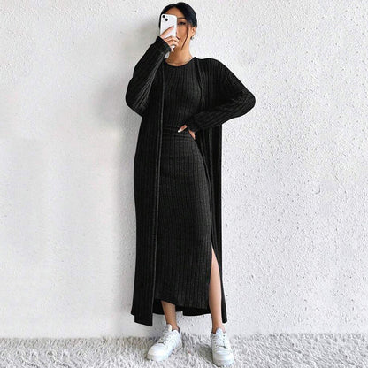 🎅Christmas Pre-sale🥰Women's Elegant Slim Knit Dress and Cardigan Set