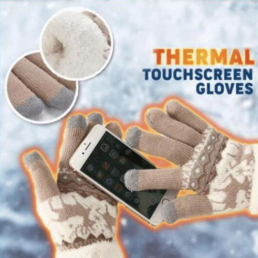 Warm Touchscreen Knit Gloves with Reindeer and Snowflake Pattern