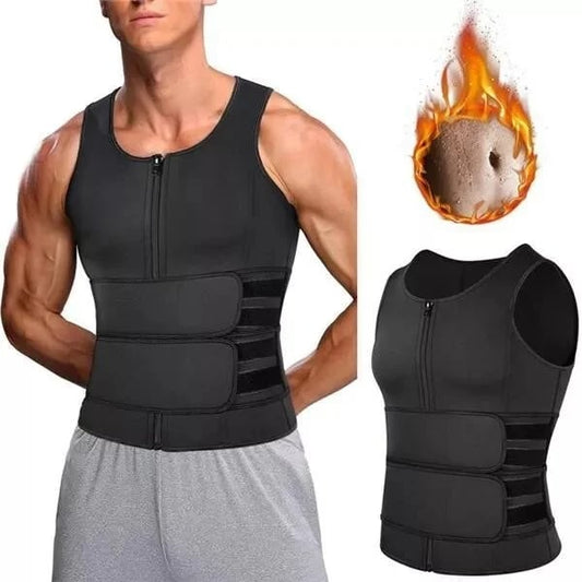 🔥Body shaping sauna vest with waist trainer and double belt for men