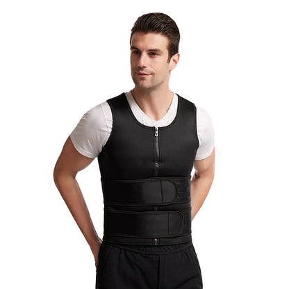 🔥Body shaping sauna vest with waist trainer and double belt for men