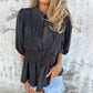 Women’s Casual Pleated Round-neck Button Shirt