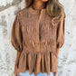 Women’s Casual Pleated Round-neck Button Shirt