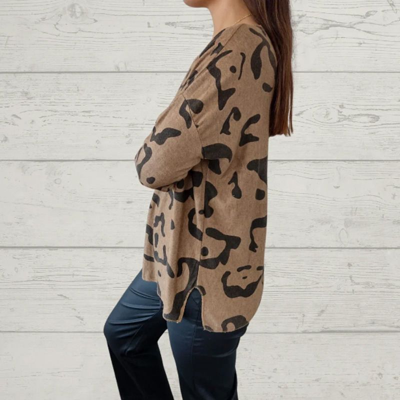 Italian Animal Print Long-sleeve T-shirt for Women